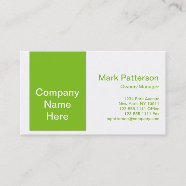 Modern Colours Lime Green & White Business Card 2 (Front)