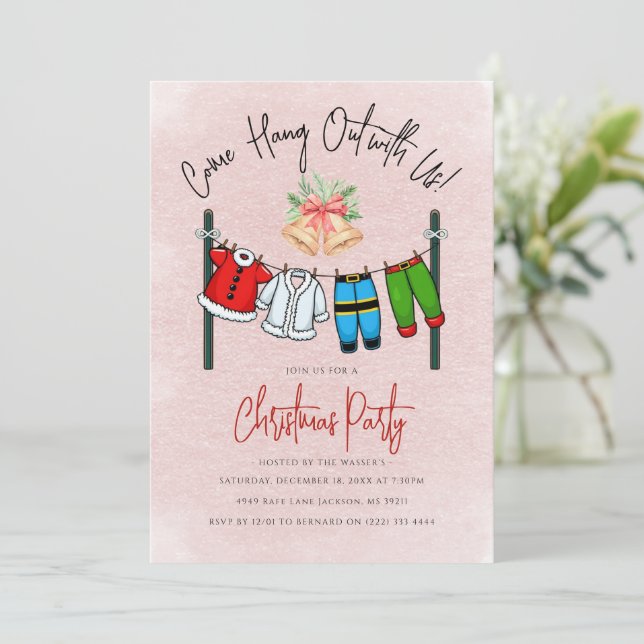 Modern 'Come Hang Out' Santa Claus Christmas Party Invitation (Standing Front)