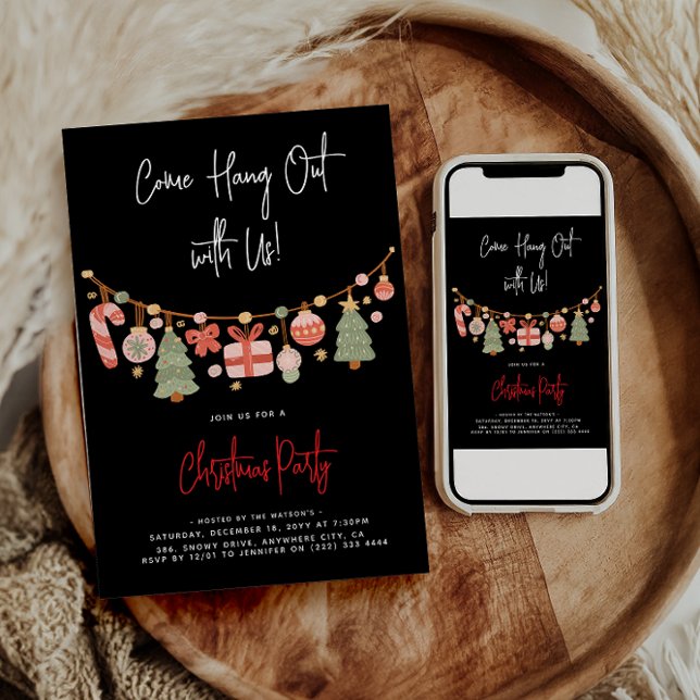Modern 'Come Hang Out' Santa Claus Christmas Party Invitation (Creator Uploaded)