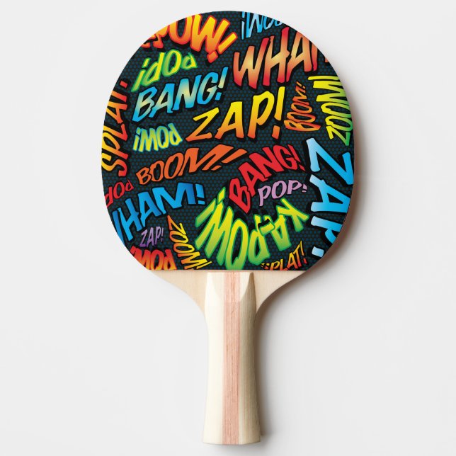 Modern Comic Book Colourful Typographic Ping Pong Paddle (Front)