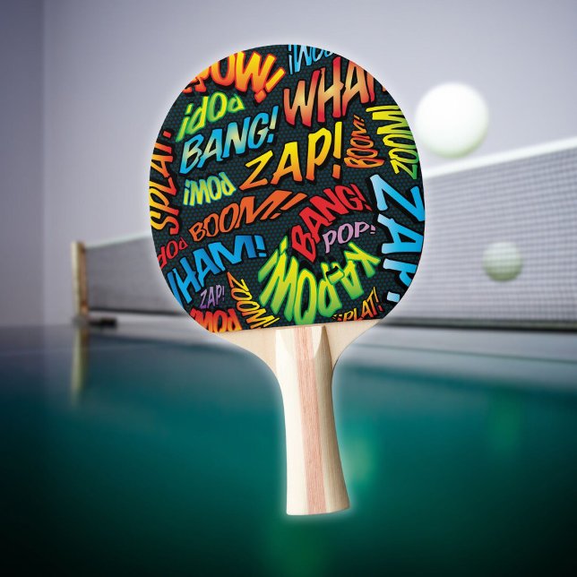 Modern Comic Book Colourful Typographic Ping Pong Paddle (Modern Comic Book Colorful Typographic Ping Pong Paddle)