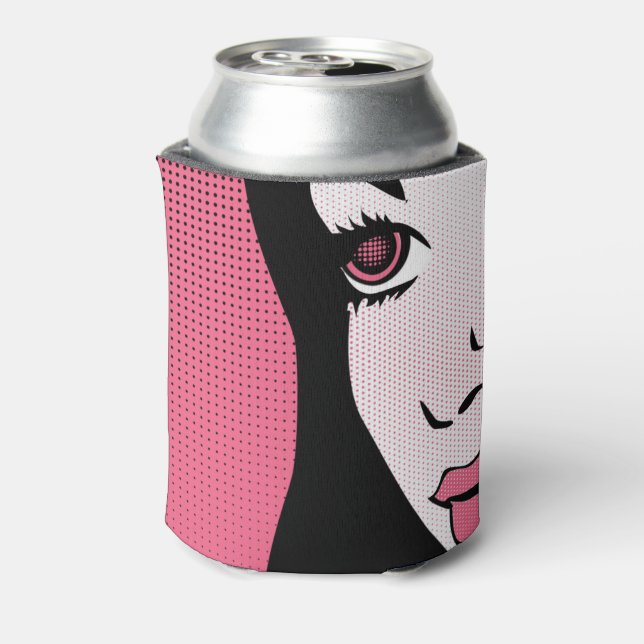 Modern Comic Book Pop Art of Woman's Face Can Cooler (Can Back)