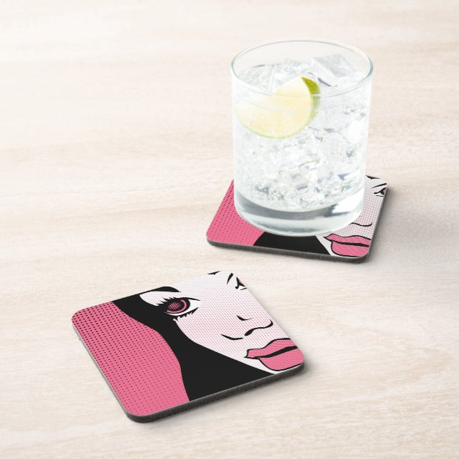 Modern Comic Book Pop Art of Woman's Face Coaster (Right Side)