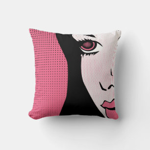 Modern Comic Book Pop Art of Woman's Face Cushion