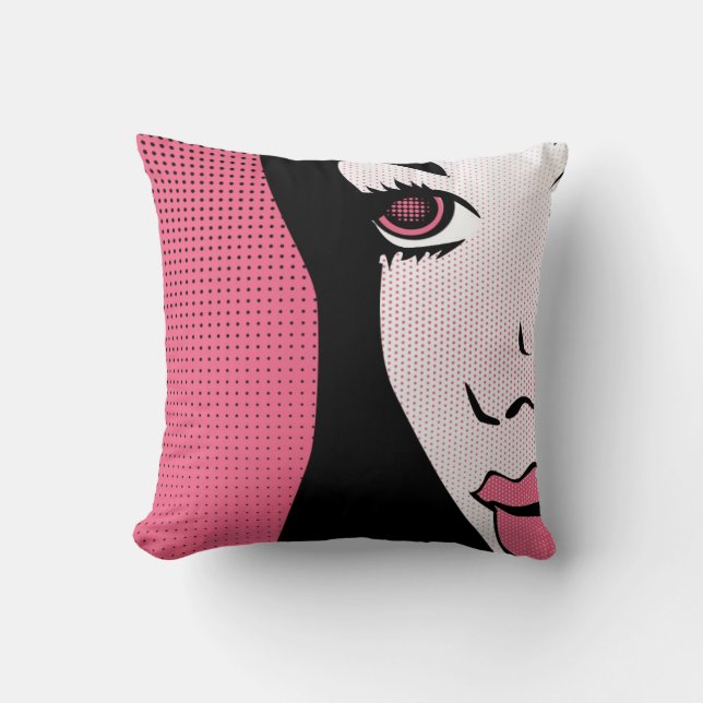 Modern Comic Book Pop Art of Woman's Face Cushion (Front)