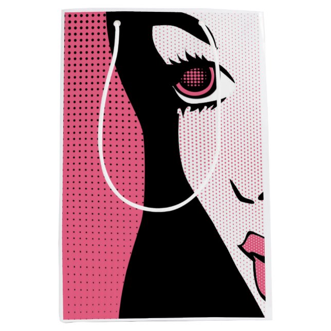 Modern Comic Book Pop Art of Woman's Face Medium Gift Bag (Front)