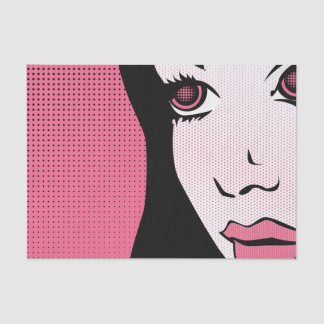 Modern Comic Book Pop Art of Woman's Face Tissue Paper (Front)