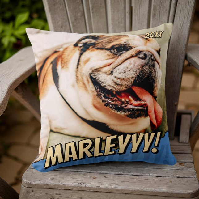 Modern Comic Simple Cool Custom Pet Photo Cushion (Creator Uploaded)
