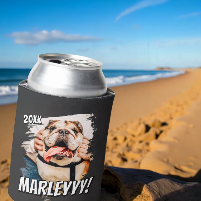 Modern Comic Simple Grunge Custom Pet Photo Can Cooler (Creator Uploaded)