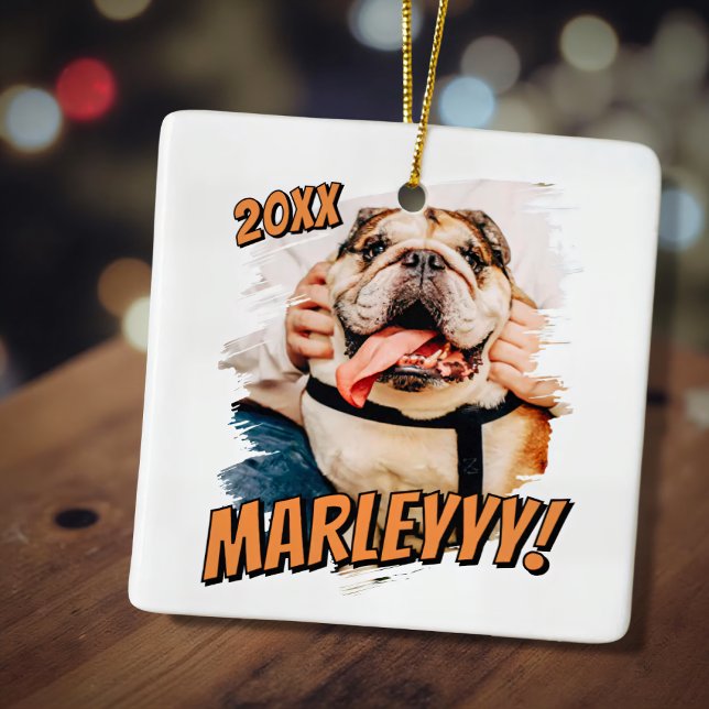 Modern Comic Simple Grunge Custom Pet Photo Ceramic Ornament (Creator Uploaded)
