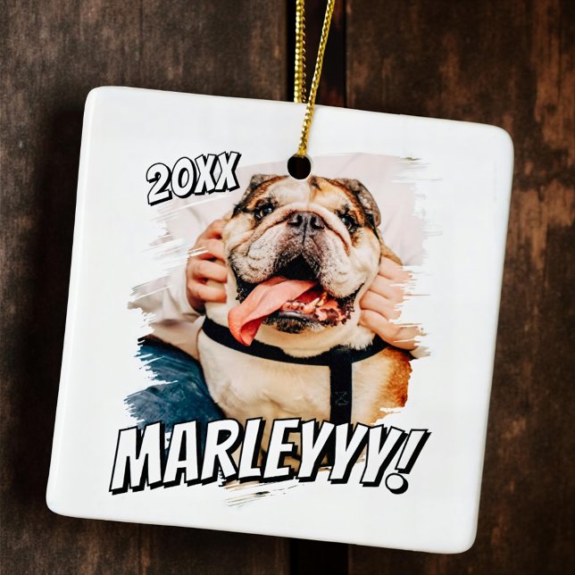 Modern Comic Simple Grunge Custom Pet Photo Ceramic Ornament (Creator Uploaded)