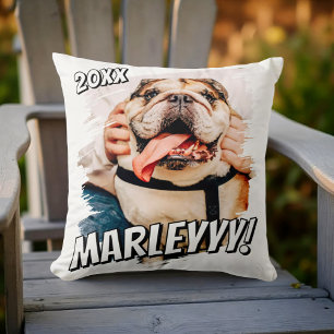 Modern Comic Simple Grunge Custom Pet Photo Cushion