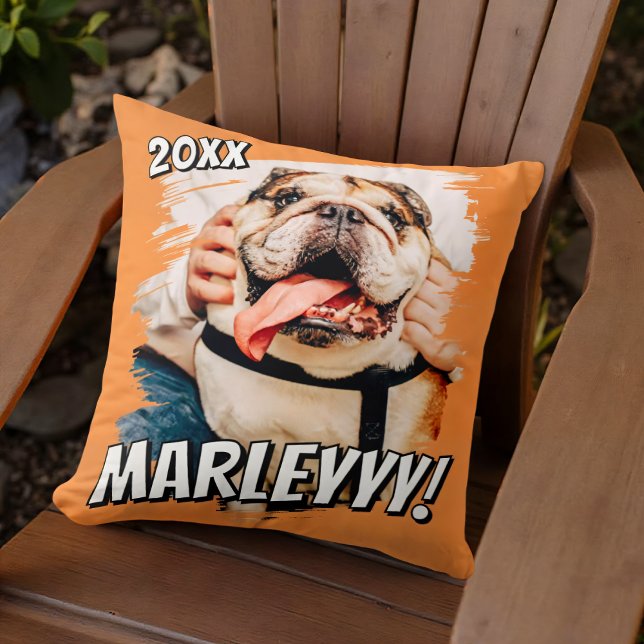 Modern Comic Simple Grunge Custom Pet Photo Cushion (Creator Uploaded)
