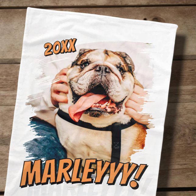 Modern Comic Simple Grunge Custom Pet Photo Fleece Blanket (Creator Uploaded)