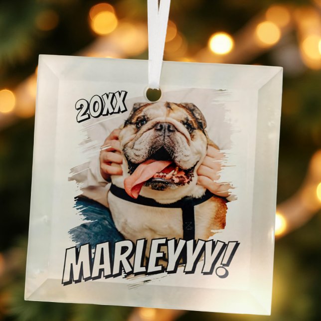 Modern Comic Simple Grunge Custom Pet Photo Glass Tree Decoration (Creator Uploaded)