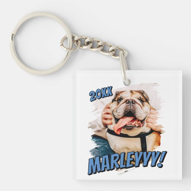 Modern Comic Simple Grunge Custom Pet Photo Key Ring (Front)