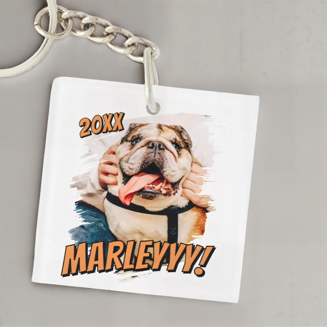 Modern Comic Simple Grunge Custom Pet Photo Key Ring (Creator Uploaded)