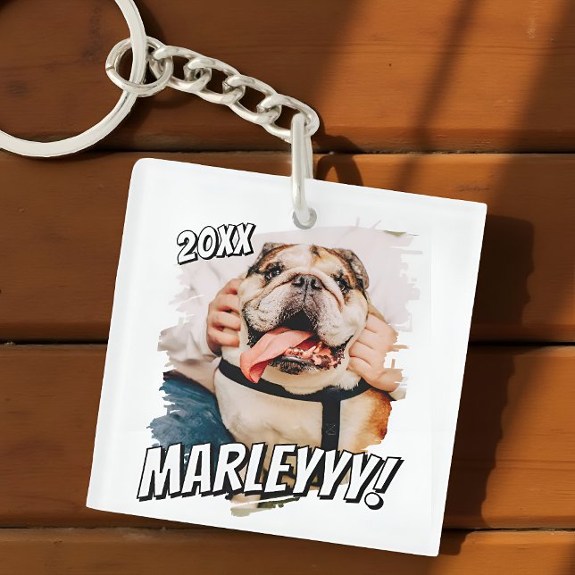 Modern Comic Simple Grunge Custom Pet Photo Key Ring (Creator Uploaded)