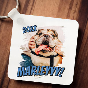 Modern Comic Simple Grunge Custom Pet Photo Key Ring
