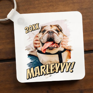 Modern Comic Simple Grunge Custom Pet Photo Key Ring