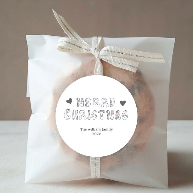 Modern Comic style black and white Merry Christmas Classic Round Sticker (Creator Uploaded)