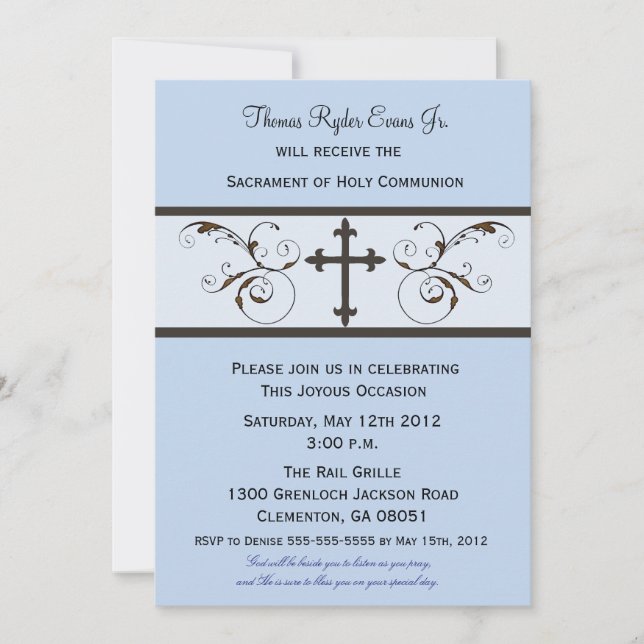 Modern Communion Invitations for Boys (Front)