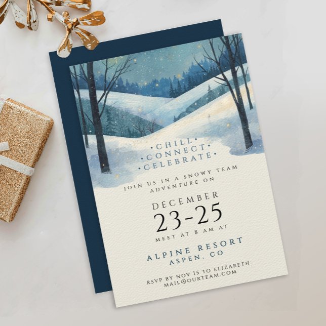 Modern Company Blue Mountain Getaway Watercolor Invitation (Creator Uploaded)