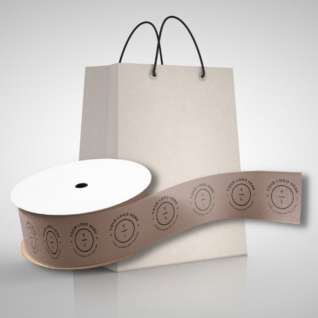 Modern Company Brand Beige Packaging Business Logo Grosgrain Ribbon (Creator Uploaded)