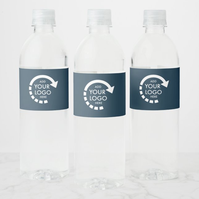 Modern Company Business Logo | Navy Blue Water Bottle Label (Bottles)