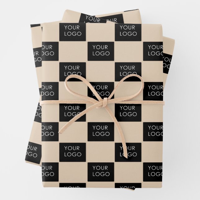 Modern Company Business Logo Promo Beige Wrapping Paper Sheet (In situ)