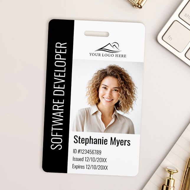 Modern Company Employee Photo Logo Name Black ID ID Badge (Creator Uploaded)