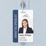 Modern Company Employee Photo Logo Name Blue ID Badge<br><div class="desc">Easily personalise this blue professional employee photo ID badge with your custom details.</div>