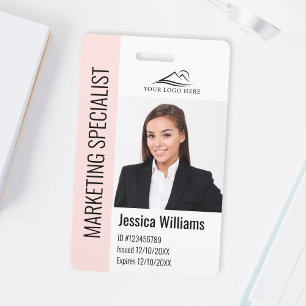 Modern Company Employee Photo Logo Name Blush ID Badge
