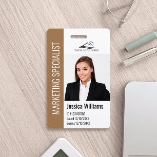 Modern Company Employee Photo Logo Name Brown ID Badge