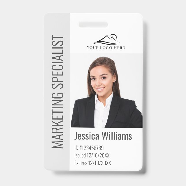Modern Company Employee Photo Logo Name Gray ID Badge (Front)