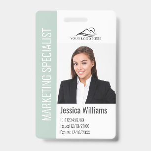 Modern Company Employee Photo Logo Name Green ID Badge