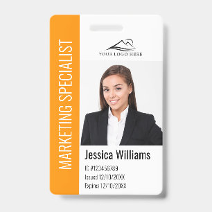 Modern Company Employee Photo Logo Name Orange ID Badge