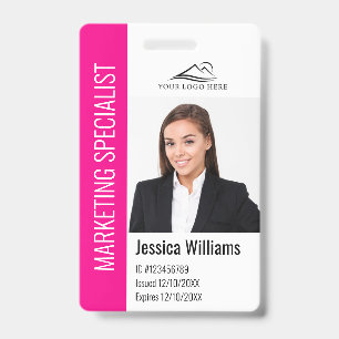 Modern Company Employee Photo Logo Name Pink ID Badge