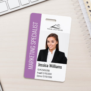 Modern Company Employee Photo Logo Name Purple ID ID Badge