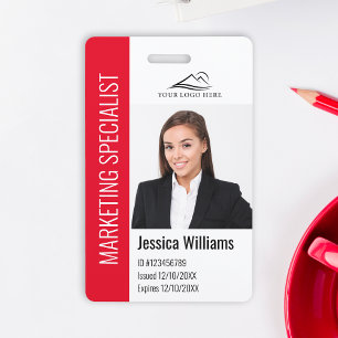 Modern Company Employee Photo Logo Name Red ID  Badge