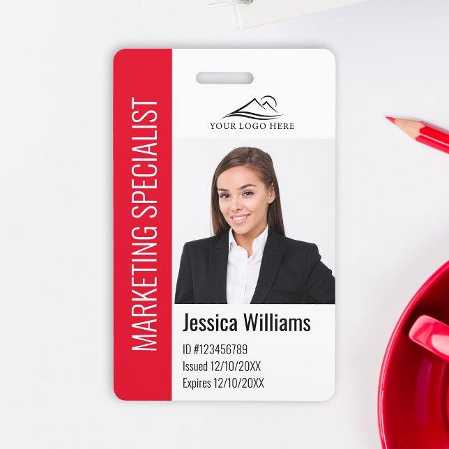 Modern Company Employee Photo Logo Name Red ID  ID Badge (Creator Uploaded)