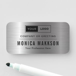 Modern Company Logo Brushed Silver Name Tag