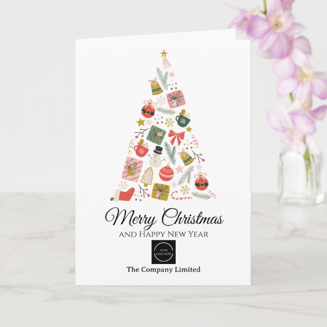 Modern Company Logo Christmas Tree Card (Orchid)