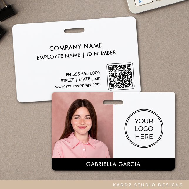 Modern Company Logo Employee Photo ID ID Badge (Upload logo and photo, create QR with your URL.)