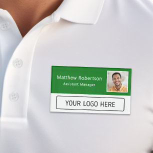 Modern Company Logo Green Employee Photo Name Tag