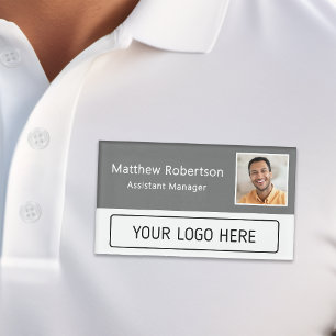 Modern Company Logo Grey Employee Photo Name Tag