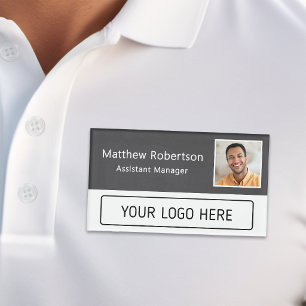 Modern Company Logo Grey Employee Photo Name Tag