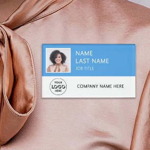 Modern Company Logo Light Blue Employee Photo Name Tag