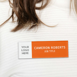 Modern Company Logo Magnetic Orange Employee Name Tag