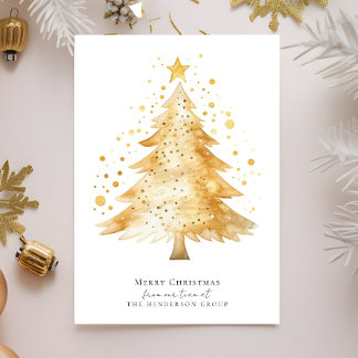 Modern Company Logo Merry Christmas Tree Holiday Card